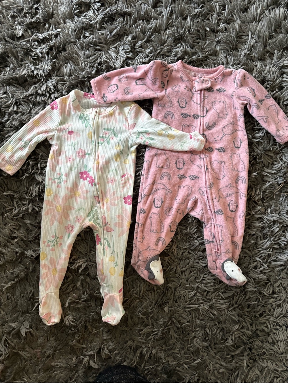 Carter's Pink Animal Print and Cream Floral Footed One-Pieces